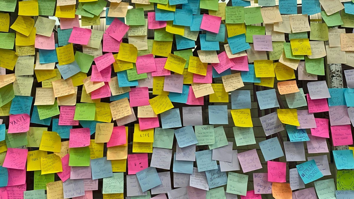 Parede de escritório pequeno coberta de post-its com tarefas